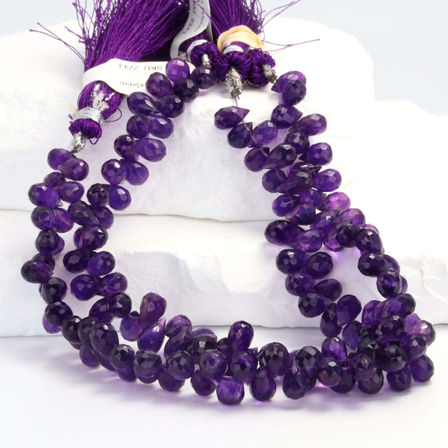 Purple Amethyst 7x5mm Faceted Teardrop Briolettes