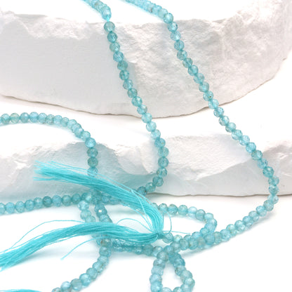 Sea Blue Apatite 3mm Faceted Rondelles Bead Strand