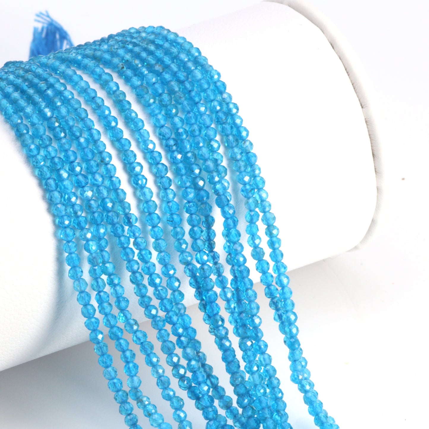 Neon Blue Apatite 2mm Faceted Rounds Bead Strand