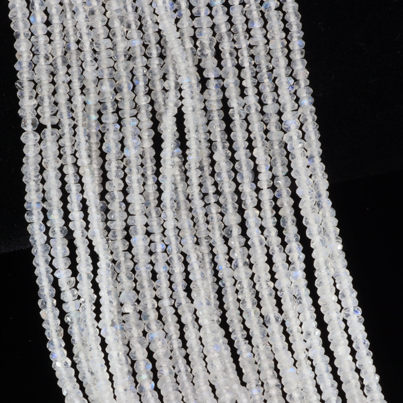 AA Blue Rainbow Moonstone 2.5mm Hand Faceted Rondelles Bead Strand