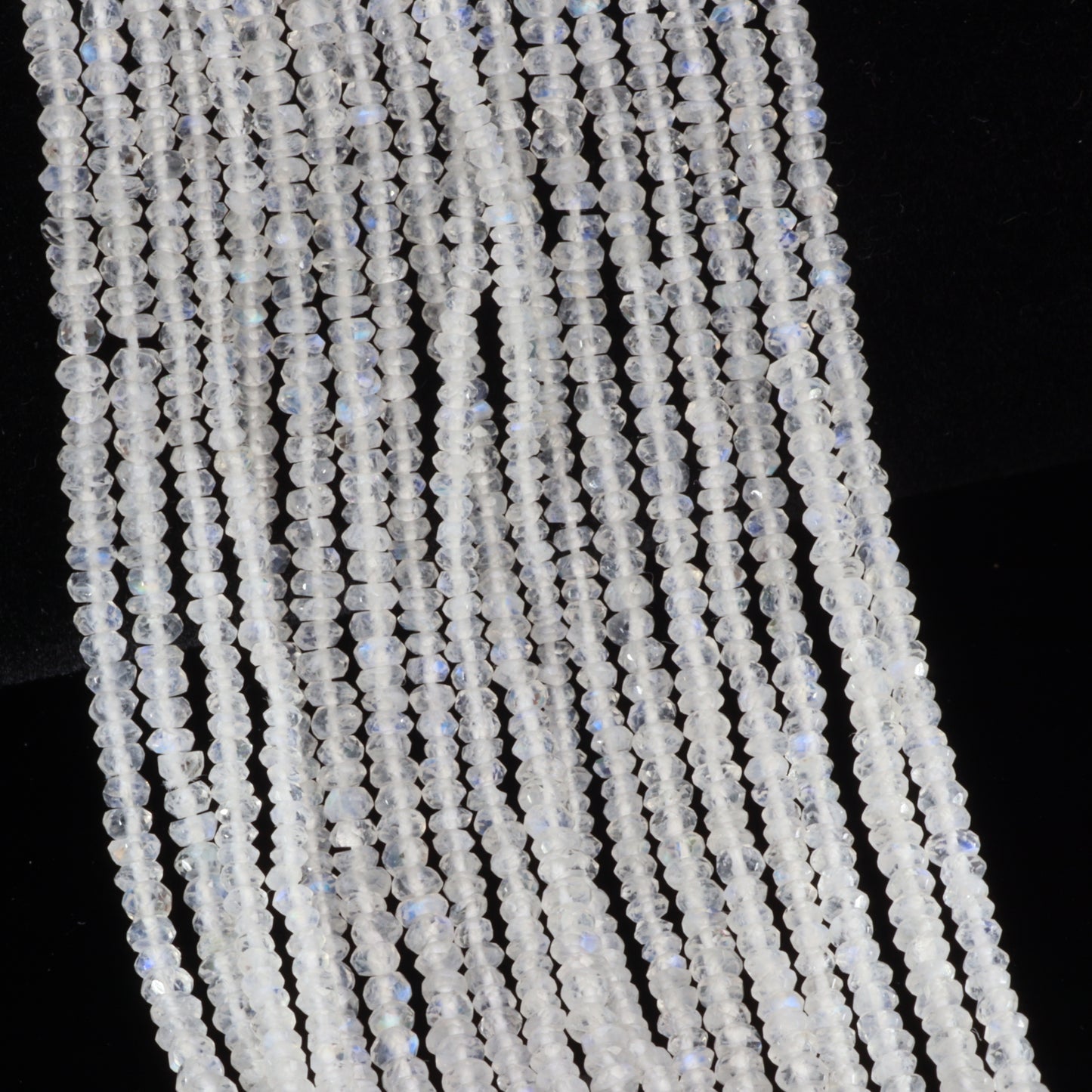 AA Blue Rainbow Moonstone 2.5mm Hand Faceted Rondelles Bead Strand