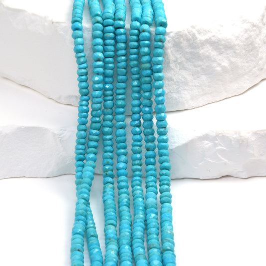 Natural Blue Turquoise 3.5mm Hand Faceted Rondelles Bead Strand