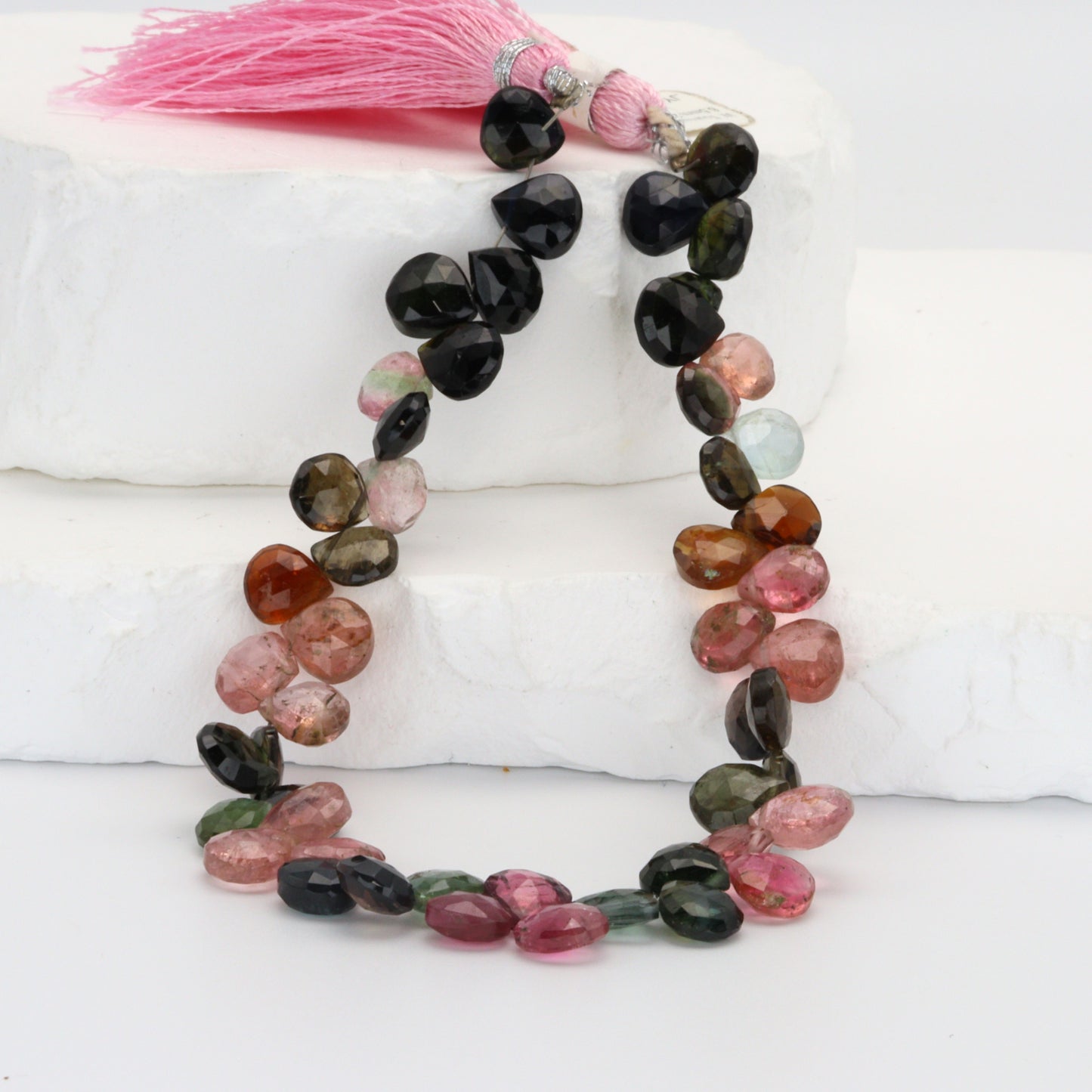 Watermelon Tourmaline 6.5mm Faceted Heart Shaped Briolettes