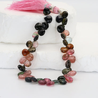 Watermelon Tourmaline 6.5mm Faceted Heart Shaped Briolettes