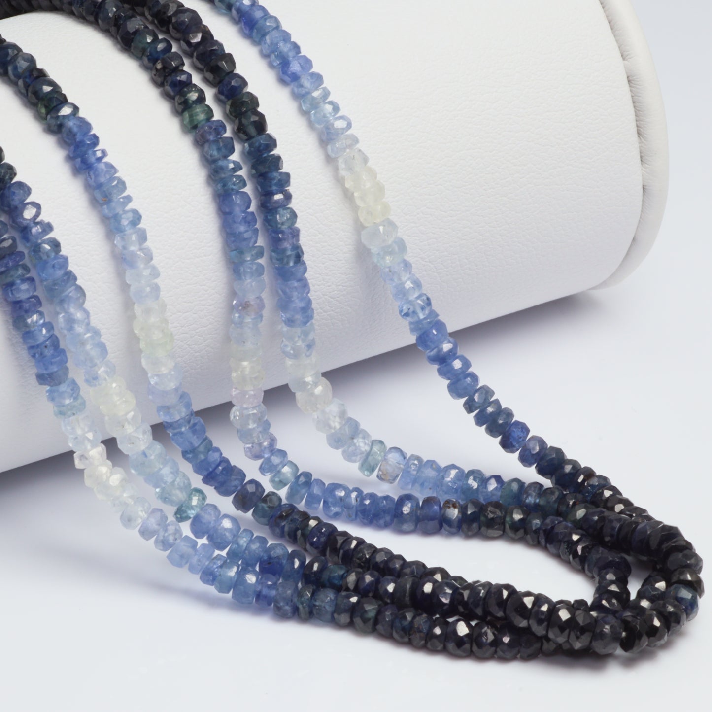 Ombre Blue and White Sapphire 3mm Hand Faceted Rondelles Bead Strand