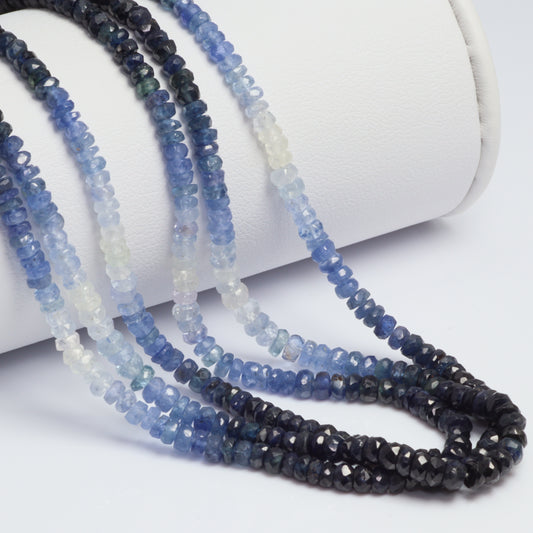 Ombre Blue and White Sapphire 3mm Hand Faceted Rondelles Bead Strand
