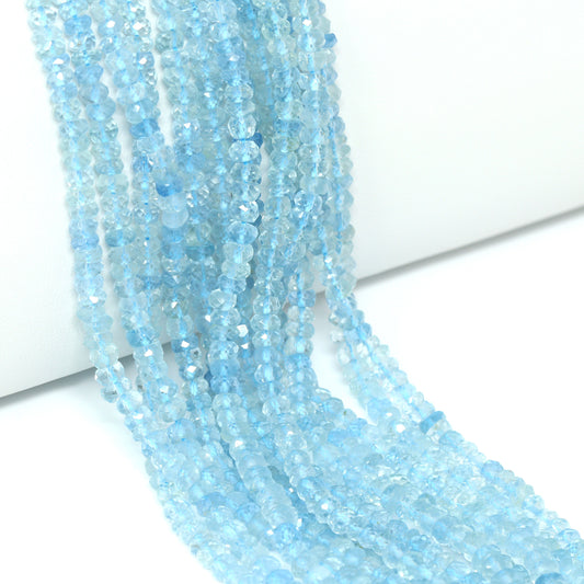 Blue Aquamarine 4mm Hand Faceted Rondelles Bead Strand