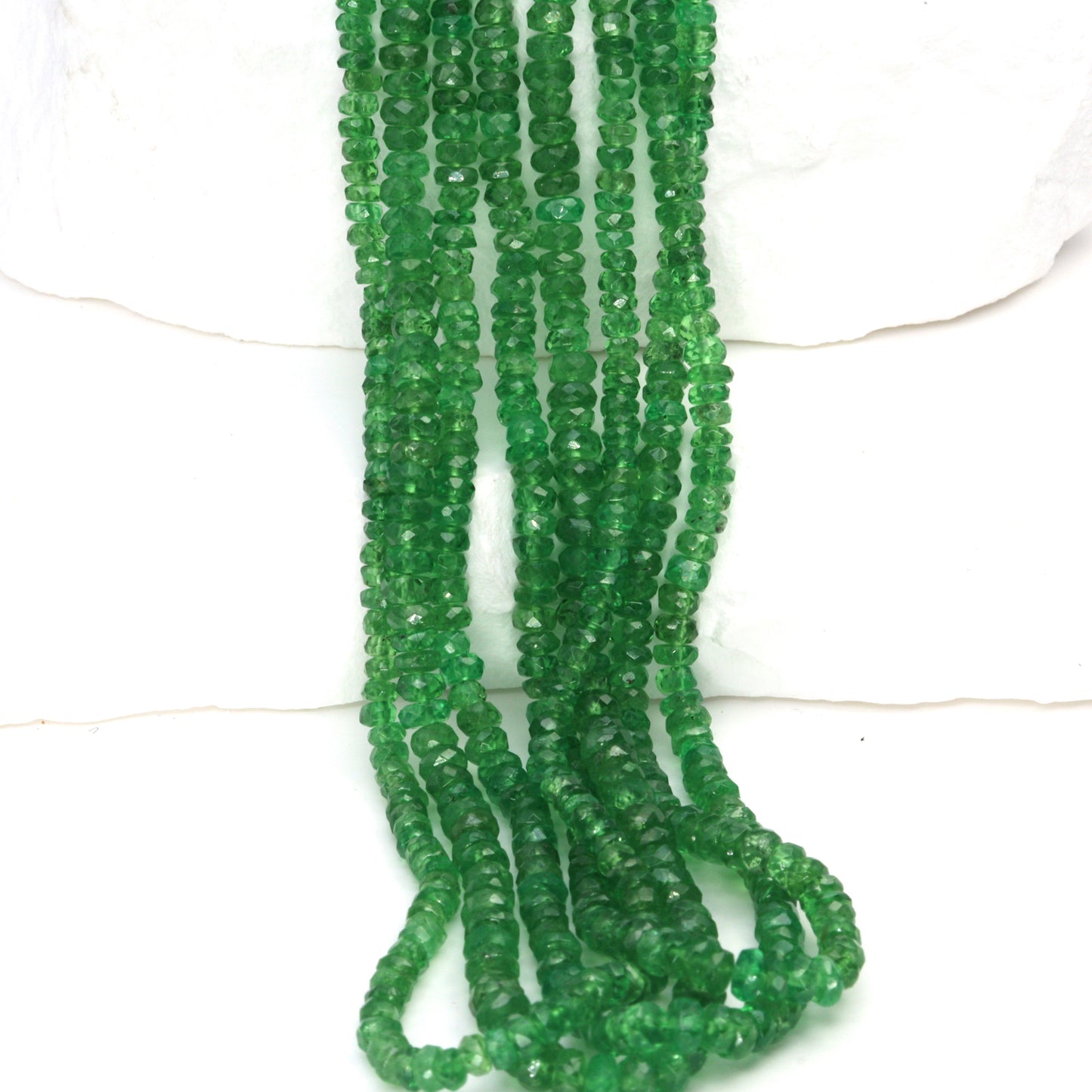 Green Tsavorite 3mm Hand Faceted Rondelles Bead Strand