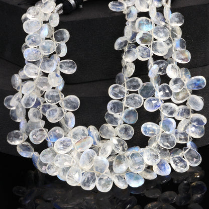 AA Blue Rainbow Moonstone 9x6mm Faceted Pear Shaped Briolettes