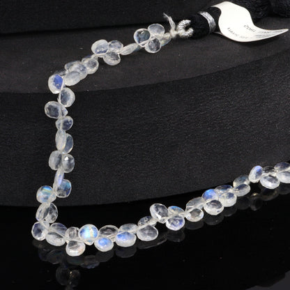 AA Blue Rainbow Moonstone 5mm Faceted Heart Shaped Briolettes Bead Strand