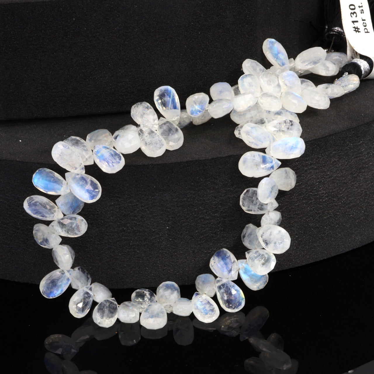 Blue Rainbow Moonstone 9x5mm Faceted Pear Shaped Briolettes Bead Strand