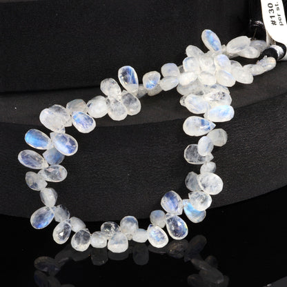 Blue Rainbow Moonstone 9x5mm Faceted Pear Shaped Briolettes Bead Strand
