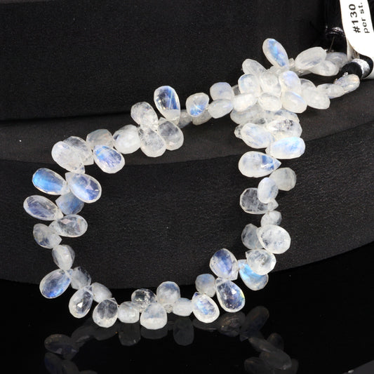 Blue Rainbow Moonstone 9x5mm Faceted Pear Shaped Briolettes Bead Strand