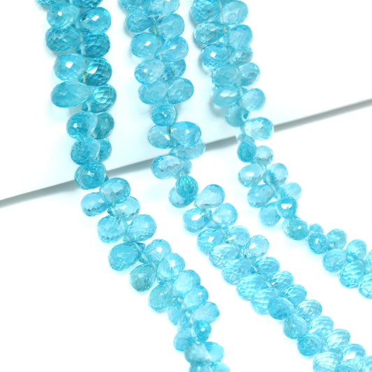 Sea Blue Apatite 6x4mm Faceted Teardrop Briolettes Bead Strand