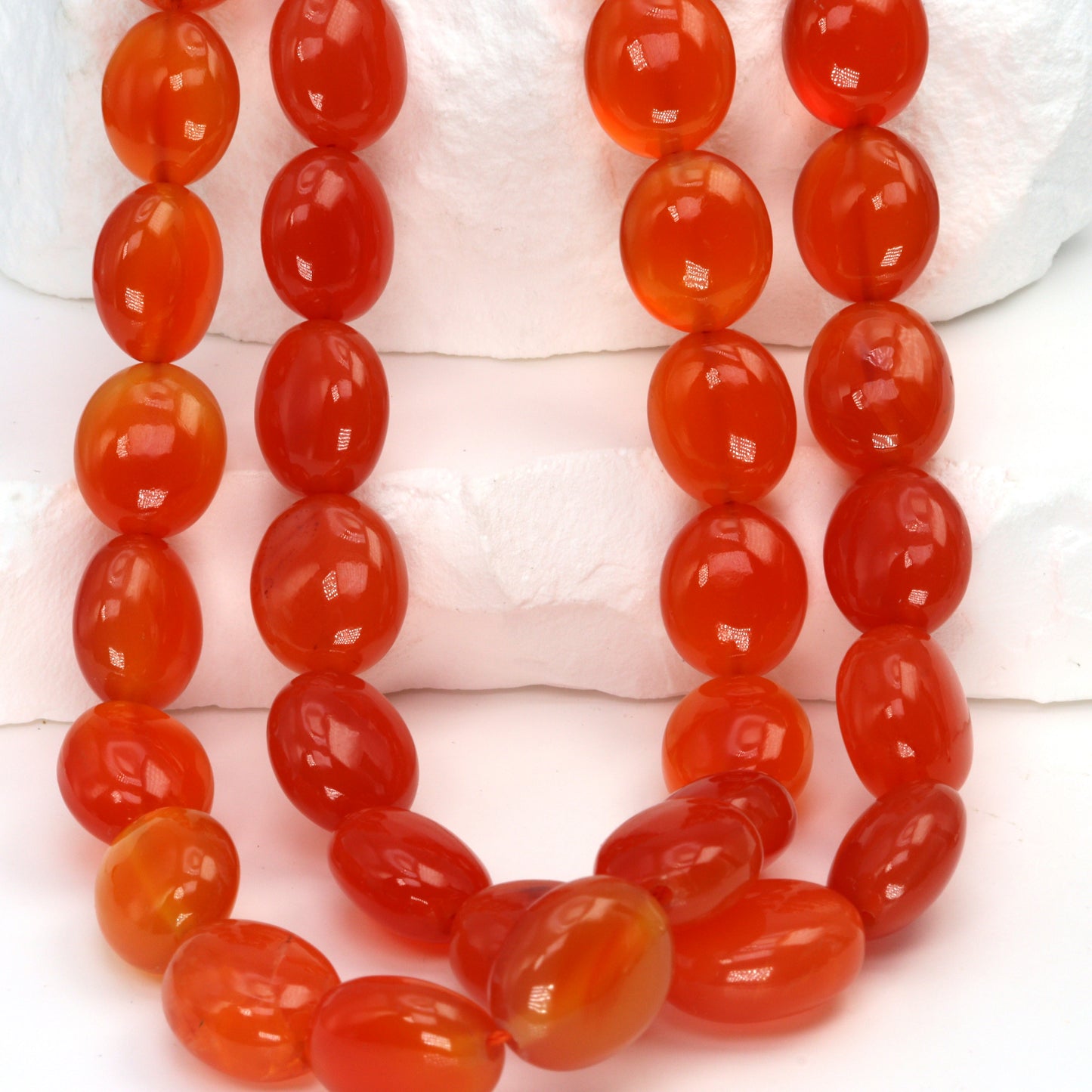 Orange Carnelian 12x10mm Smooth Ovals Bead Strand