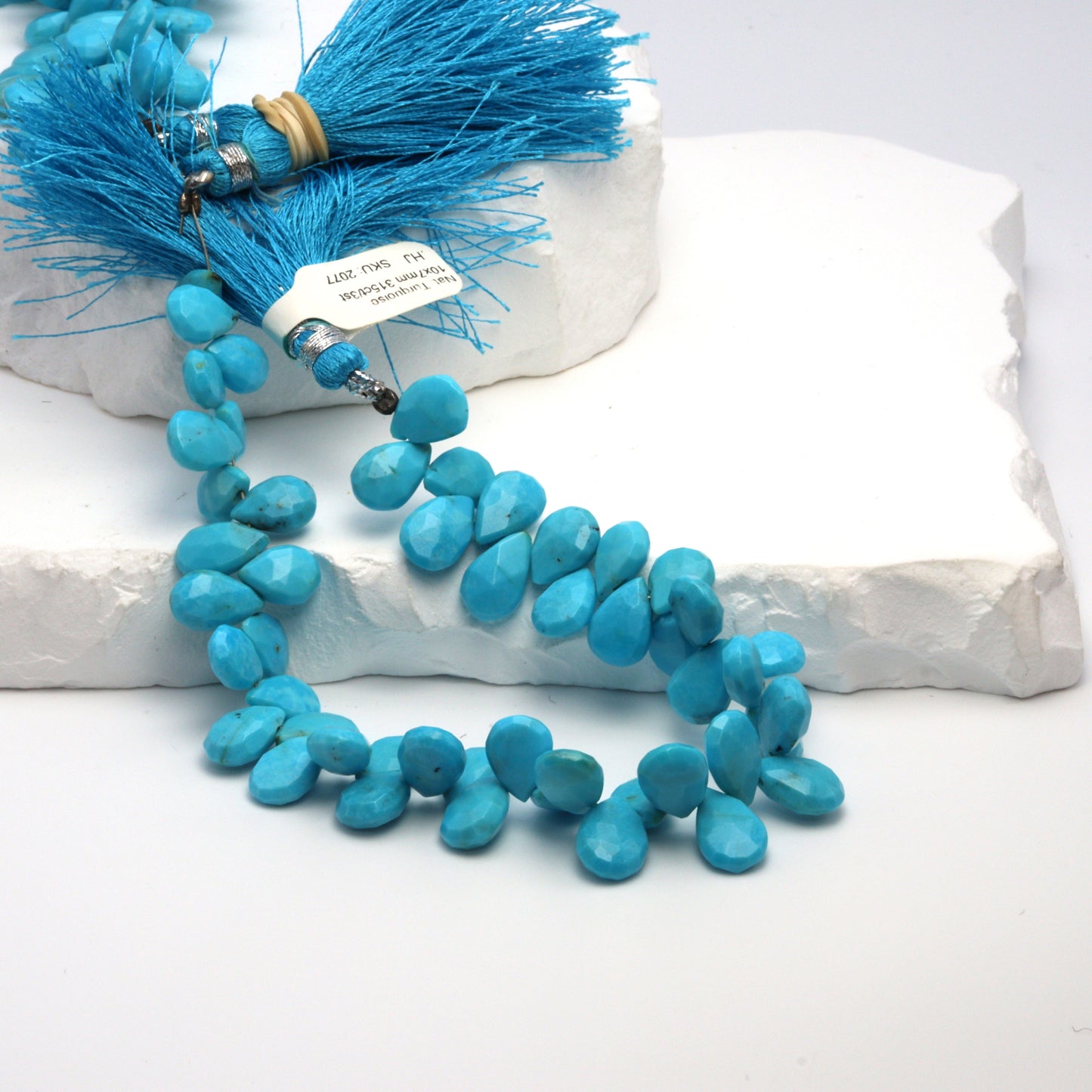 Natural Blue Turquoise 10x7mm Faceted Pear Shaped Briolettes Bead Strand