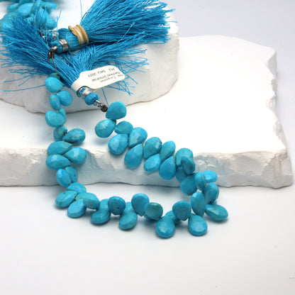 Natural Blue Turquoise 10x7mm Faceted Pear Shaped Briolettes Bead Strand
