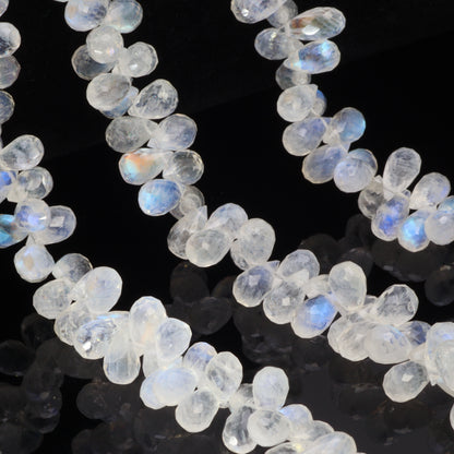 AA Blue Rainbow Moonstone 7x5mm Faceted Teardrop Briolettes Bead Strand
