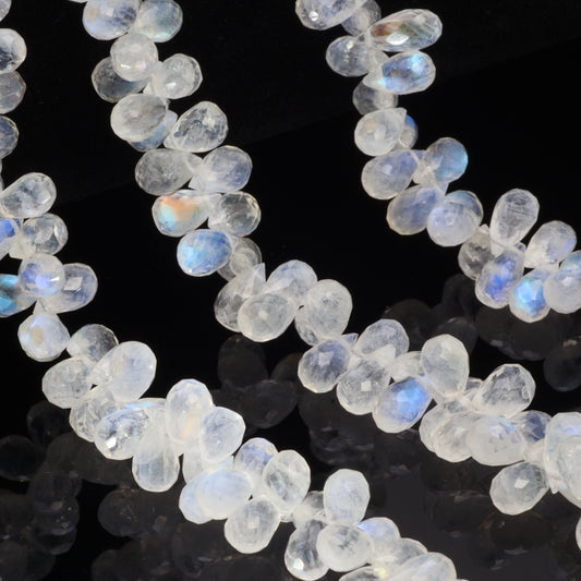 AA Blue Rainbow Moonstone 7x5mm Faceted Teardrop Briolettes Bead Strand