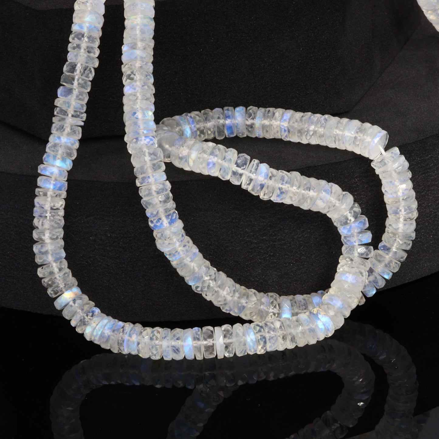 AA Blue Rainbow Moonstone 6mm Faceted Tires Bead Strand