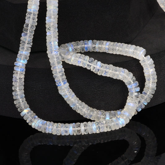 AA Blue Rainbow Moonstone 6mm Faceted Tires Bead Strand
