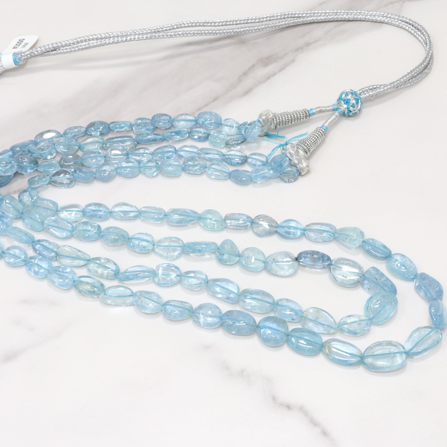 Blue Aquamarine 9x7mm - 11x9mm Smooth Nuggets 2 Strand Bead Necklace