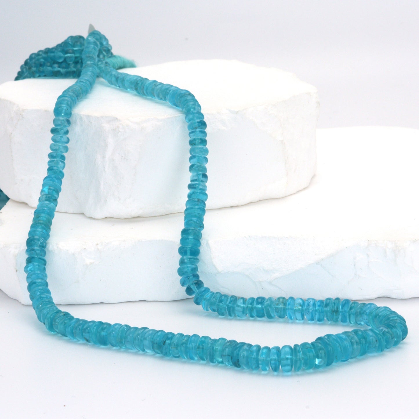 AA Sea Blue Apatite 5mm - 6.5mm Smooth Rondelles Bead Strand