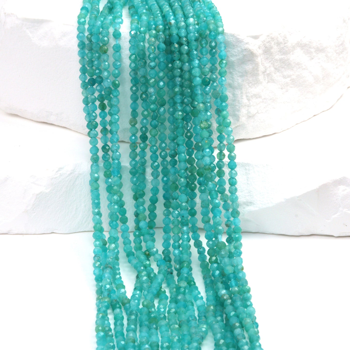 Blue Amazonite 2mm Faceted Rounds Bead Strand