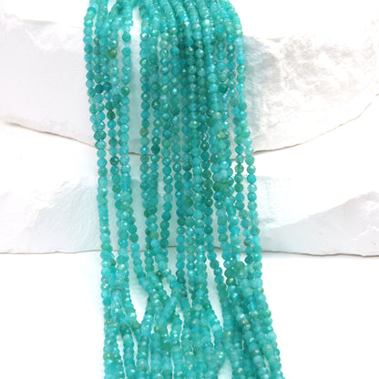 Blue Amazonite 2mm Faceted Rounds Bead Strand