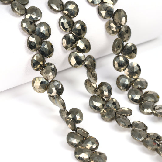 Natural Pyrite 8mm Faceted Heart Shaped Briolettes Bead Strand