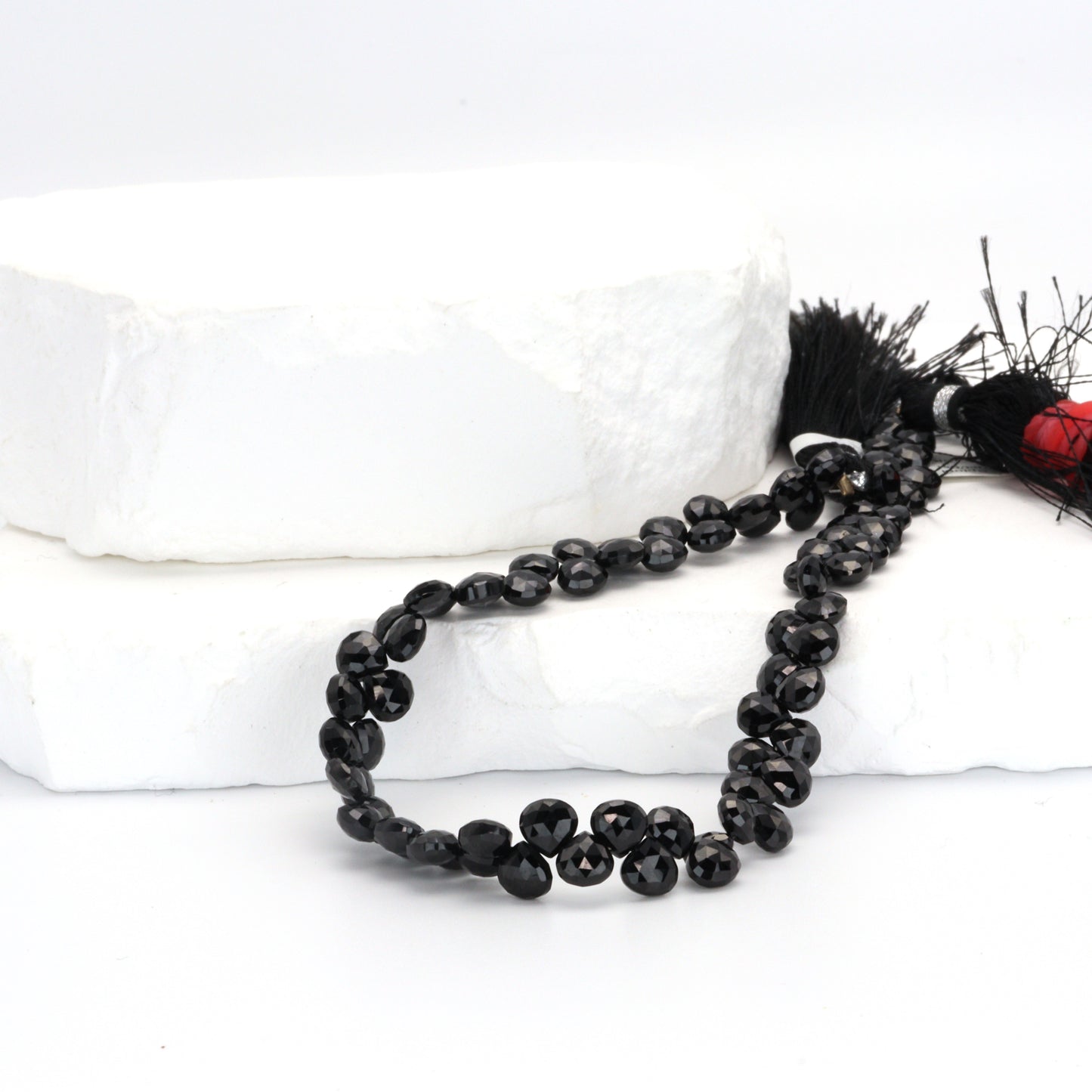 Black Spinel 5mm Faceted Heart Shaped Briolettes Bead Strand