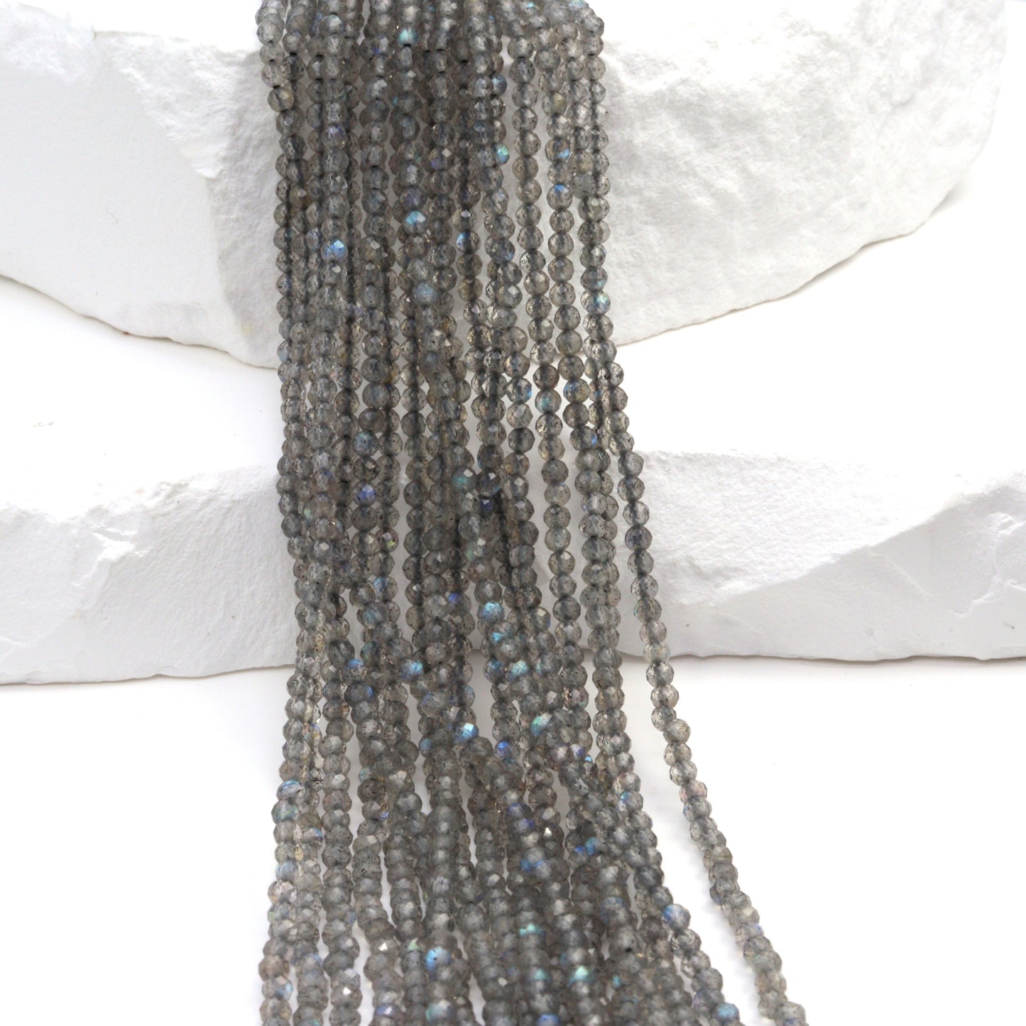 Blue Labradorite 2mm Faceted Rounds Bead Strand