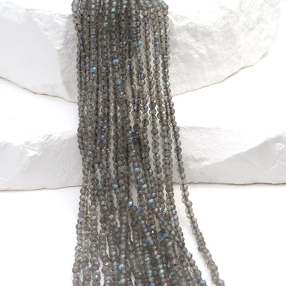 Blue Labradorite 2mm Faceted Rounds Bead Strand
