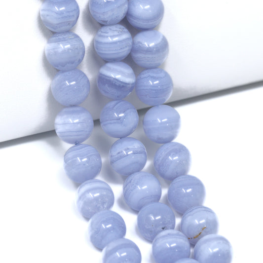 Blue Lace Agate 10mm Smooth Rounds Bead Strand