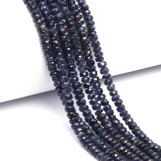 Deep Navy Blue Sapphire 3mm Faceted Rondelles