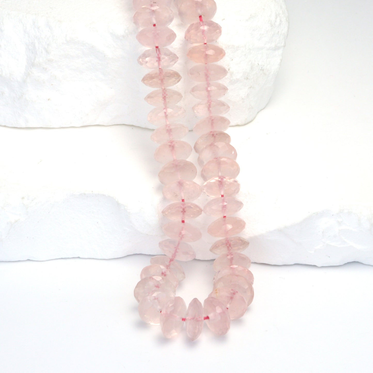 Pink Rose Quartz 8mm German Cut Faceted Rondelles Bead Strand