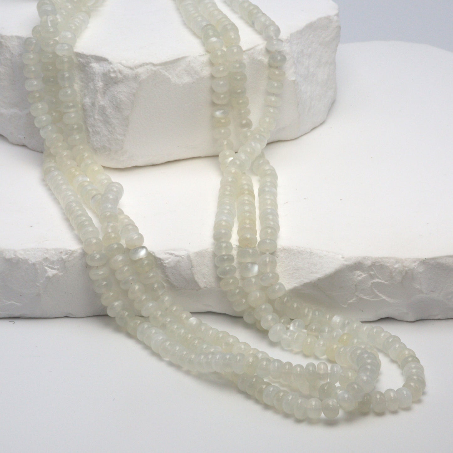 White Moonstone 4mm Smooth Rondelles Bead Strand