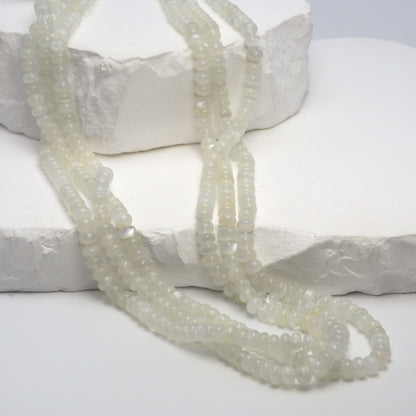 White Moonstone 4mm Smooth Rondelles Bead Strand
