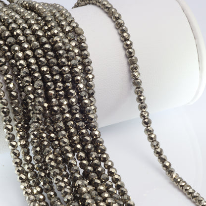 Natural Pyrite 3mm Faceted Rondelles Bead Strand