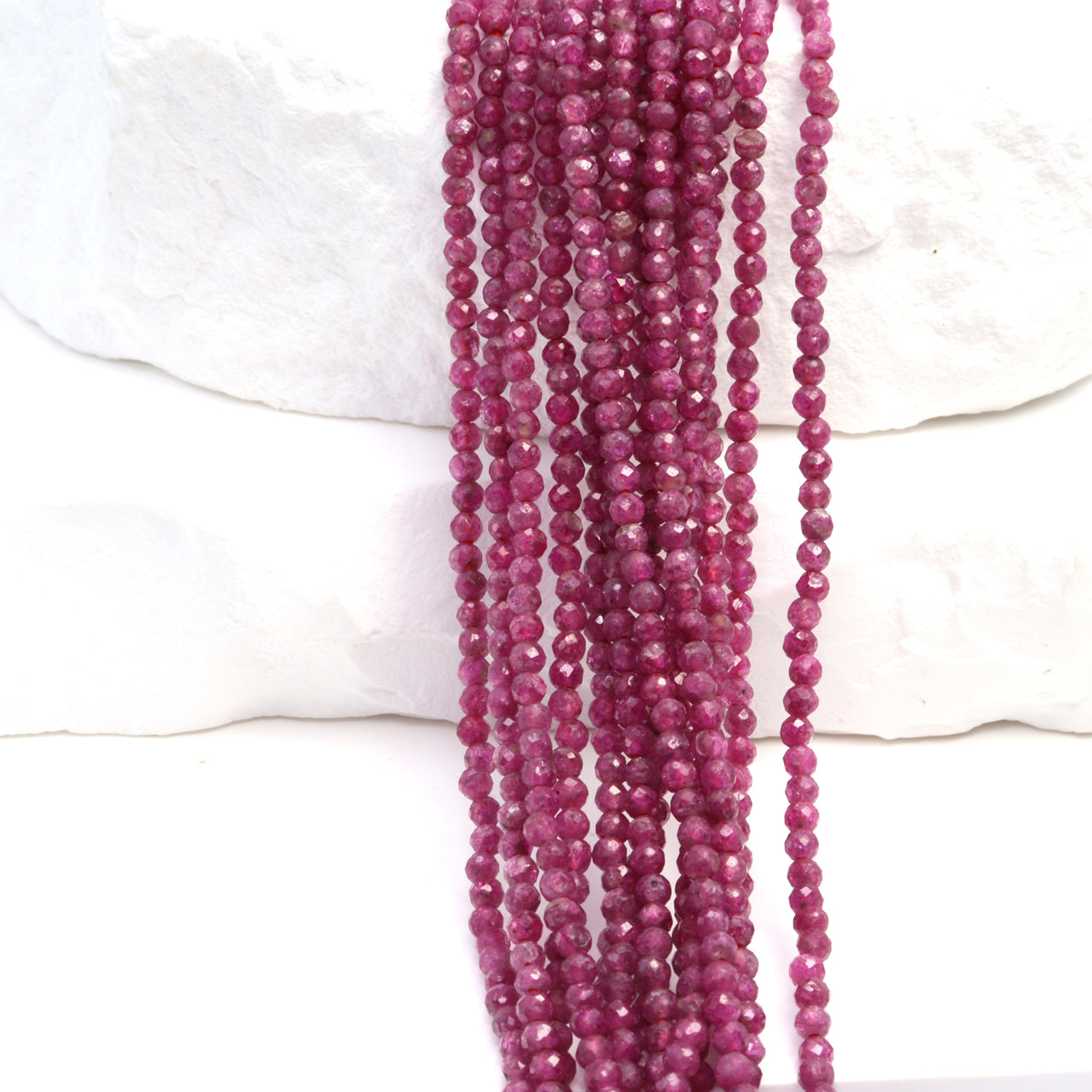 Ruby 2mm Faceted Rounds Bead Strand