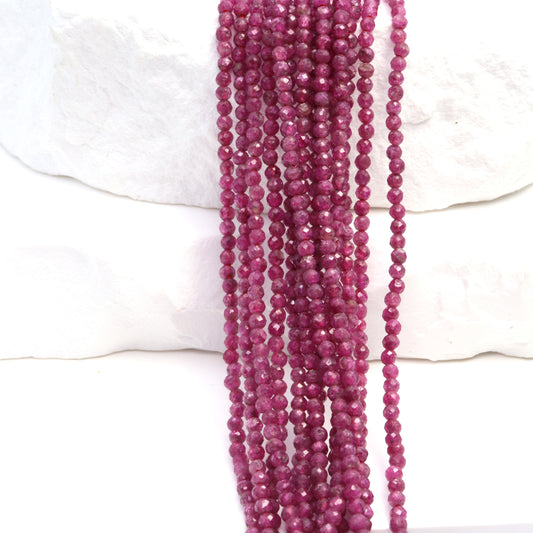 Ruby 2mm Faceted Rounds Bead Strand