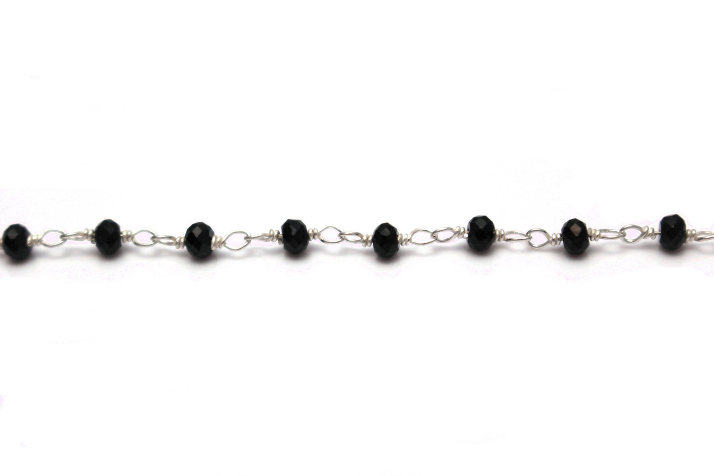 Black Spinel 2.5mm Faceted Rondelles Rosary Chain Sterling Silver Wire Wrap Chain by the Foot