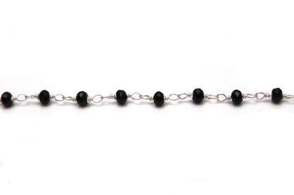 Black Spinel 2.5mm Faceted Rondelles Rosary Chain Sterling Silver Wire Wrap Chain by the Foot