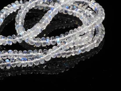 AAA Blue Rainbow Moonstone 4mm Smooth Rondelles Bead Strand