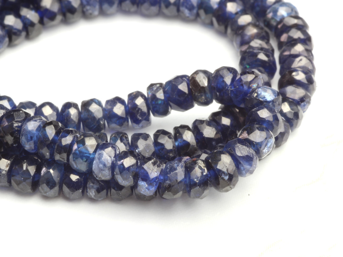 Deep Navy Blue Sapphire 3.5mm Hand Faceted Rondelles Bead Strand
