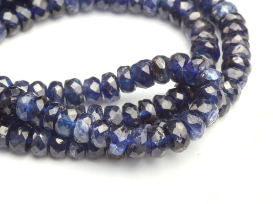 Deep Navy Blue Sapphire 3.5mm Hand Faceted Rondelles Bead Strand