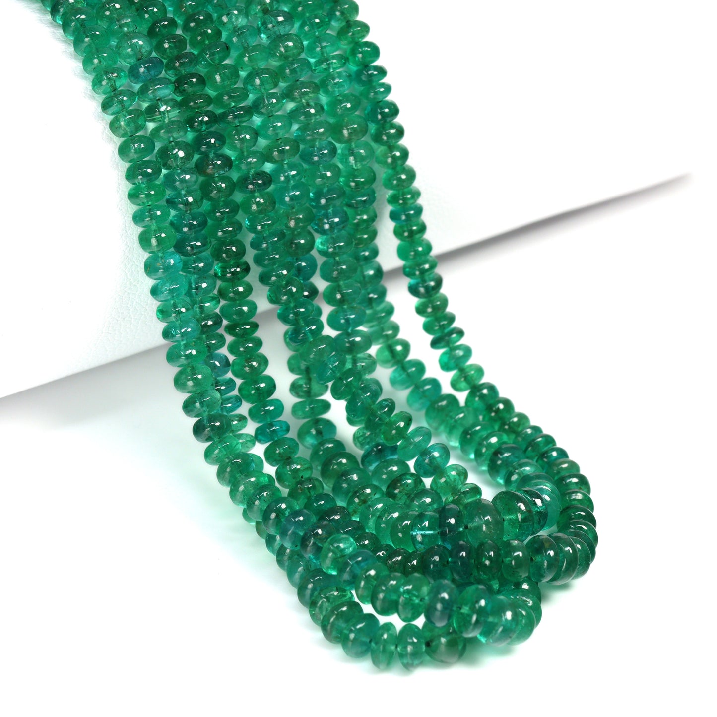 Green Emerald 3mm – 4.5mm Smooth Rondelles Bead Strand