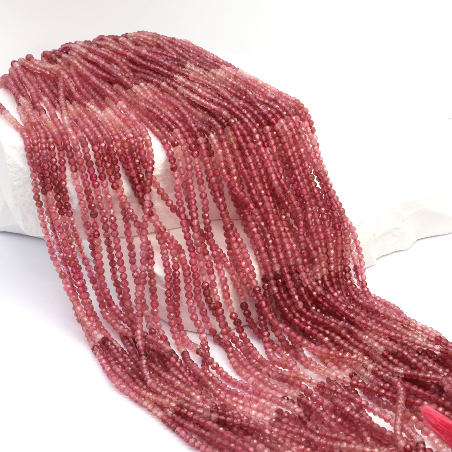 Ombre Pink Tourmaline 2.5mm Faceted Rounds Bead Strand
