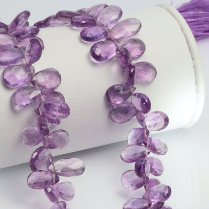 Pink Amethyst 9x6mm Faceted Pear Shaped Briolettes Bead Strand
