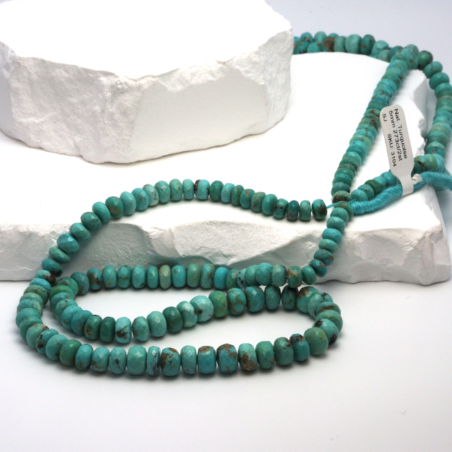 Natural Blue-Green Turquoise 5mm - 7mm Faceted Rondelles Bead Strand